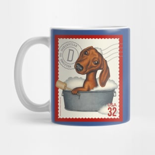 Cute Doxie in tin bathtub with bubbles Mug